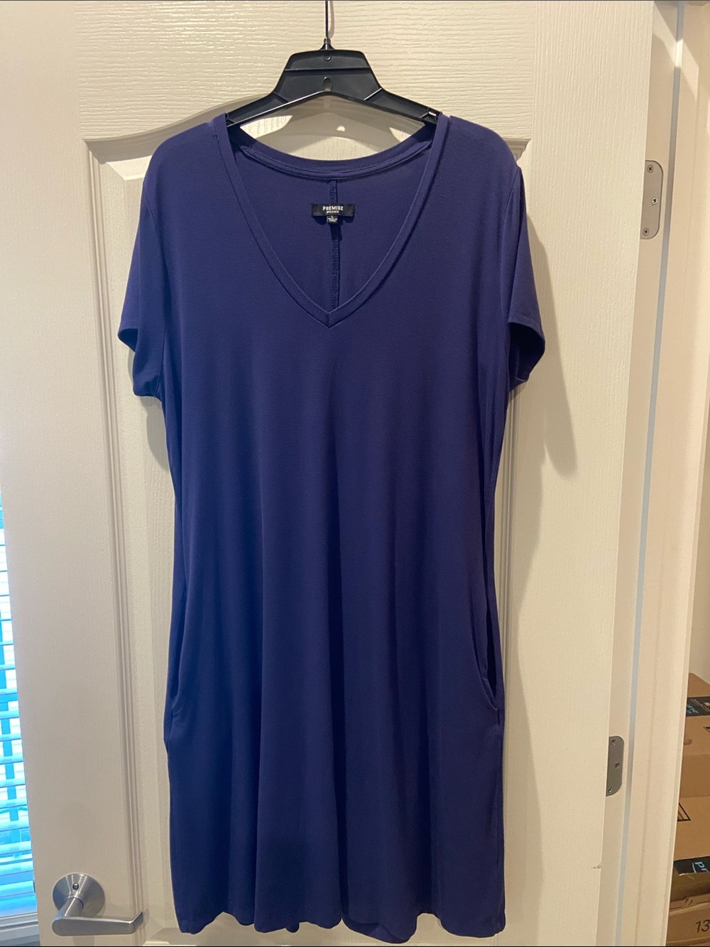 Premise Deep Navy V-Neck Midi Dress with Side Pockets